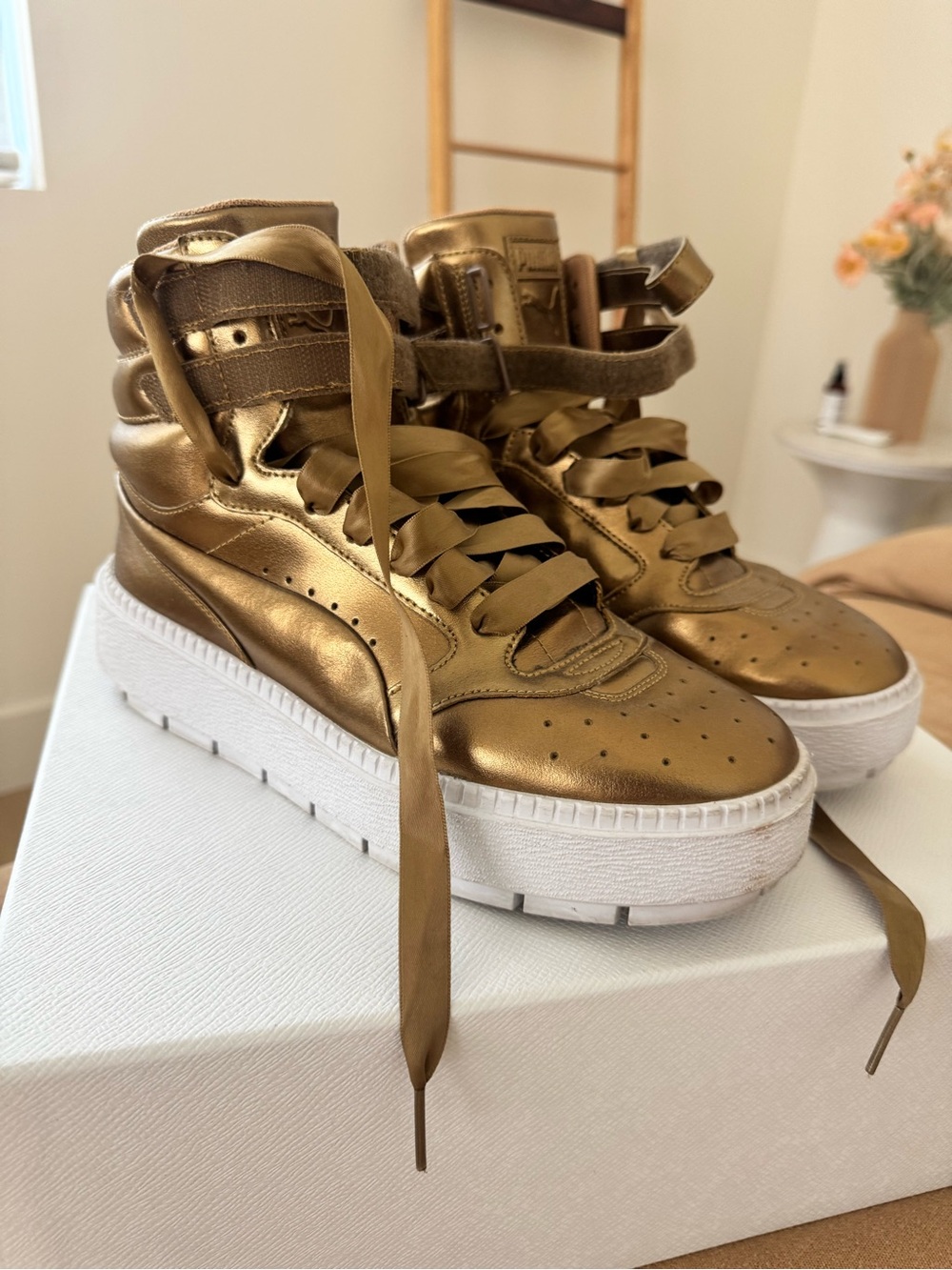 Puma Metallic Gold High-Top Platform Sneakers